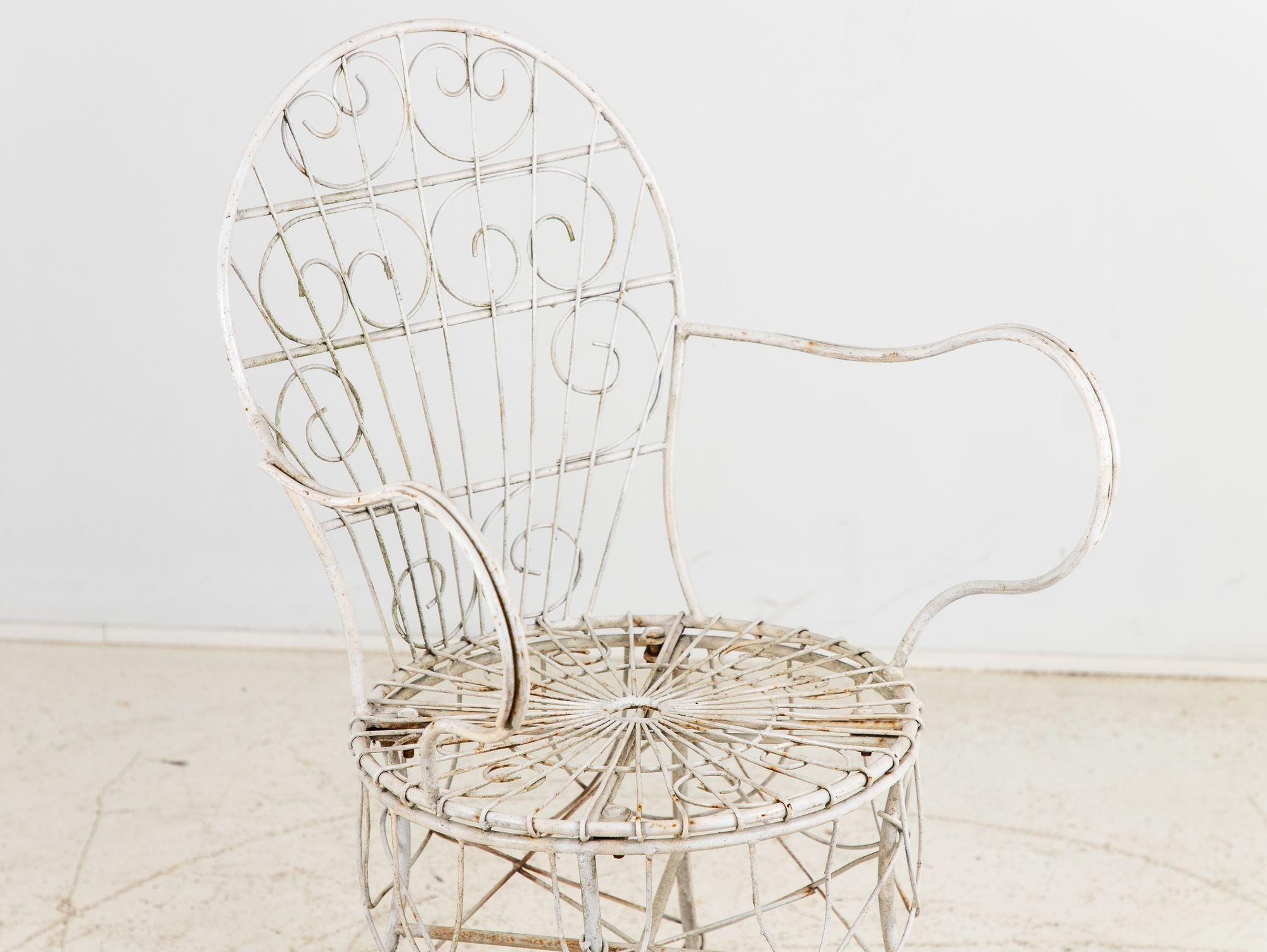 Victorian Style White Wirework Pair of Chairs and Cafe Table, France 1960