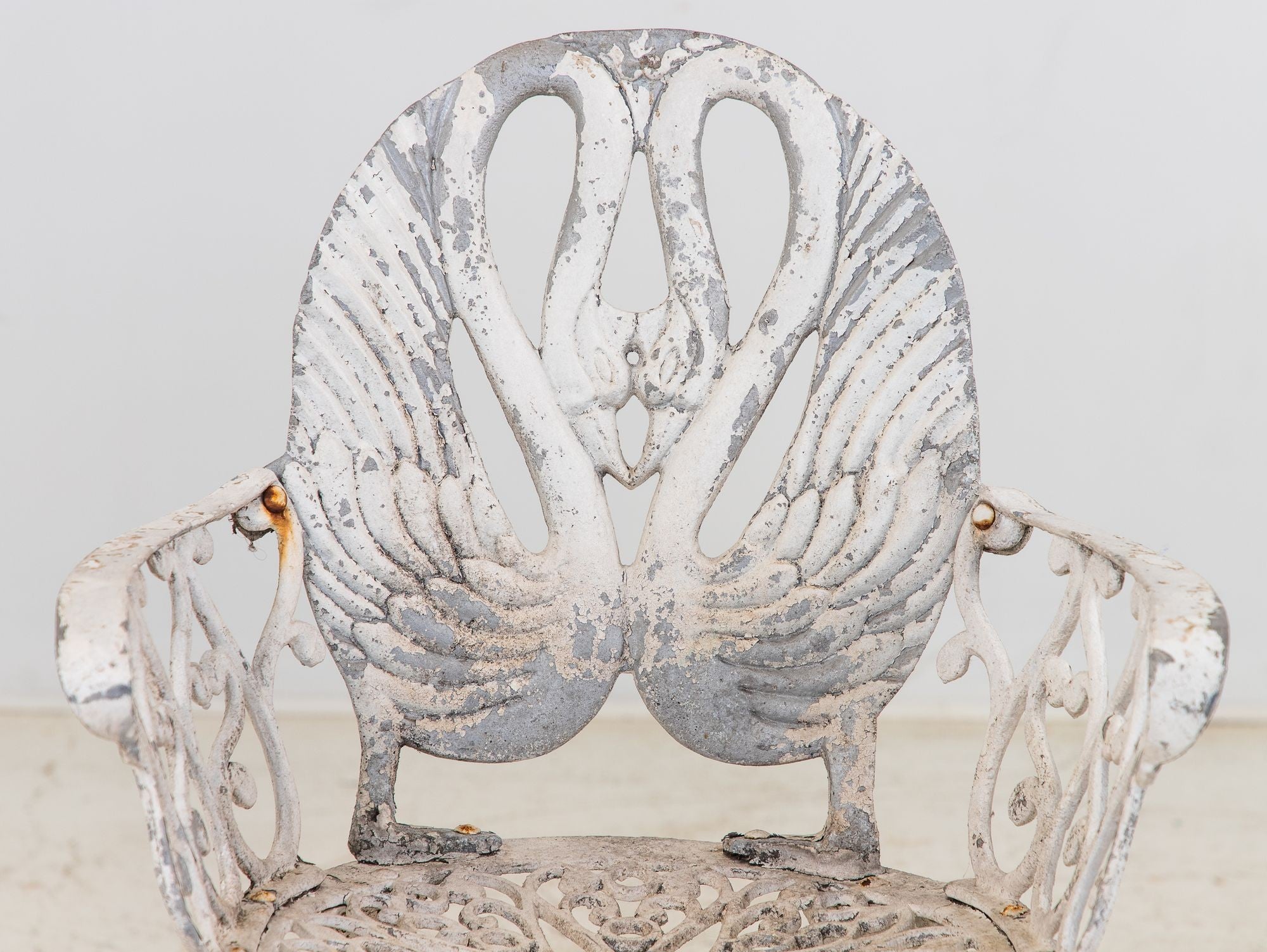 Pair White Painted Swan Back Aluminum Garden Armchairs, Sweden 1960s