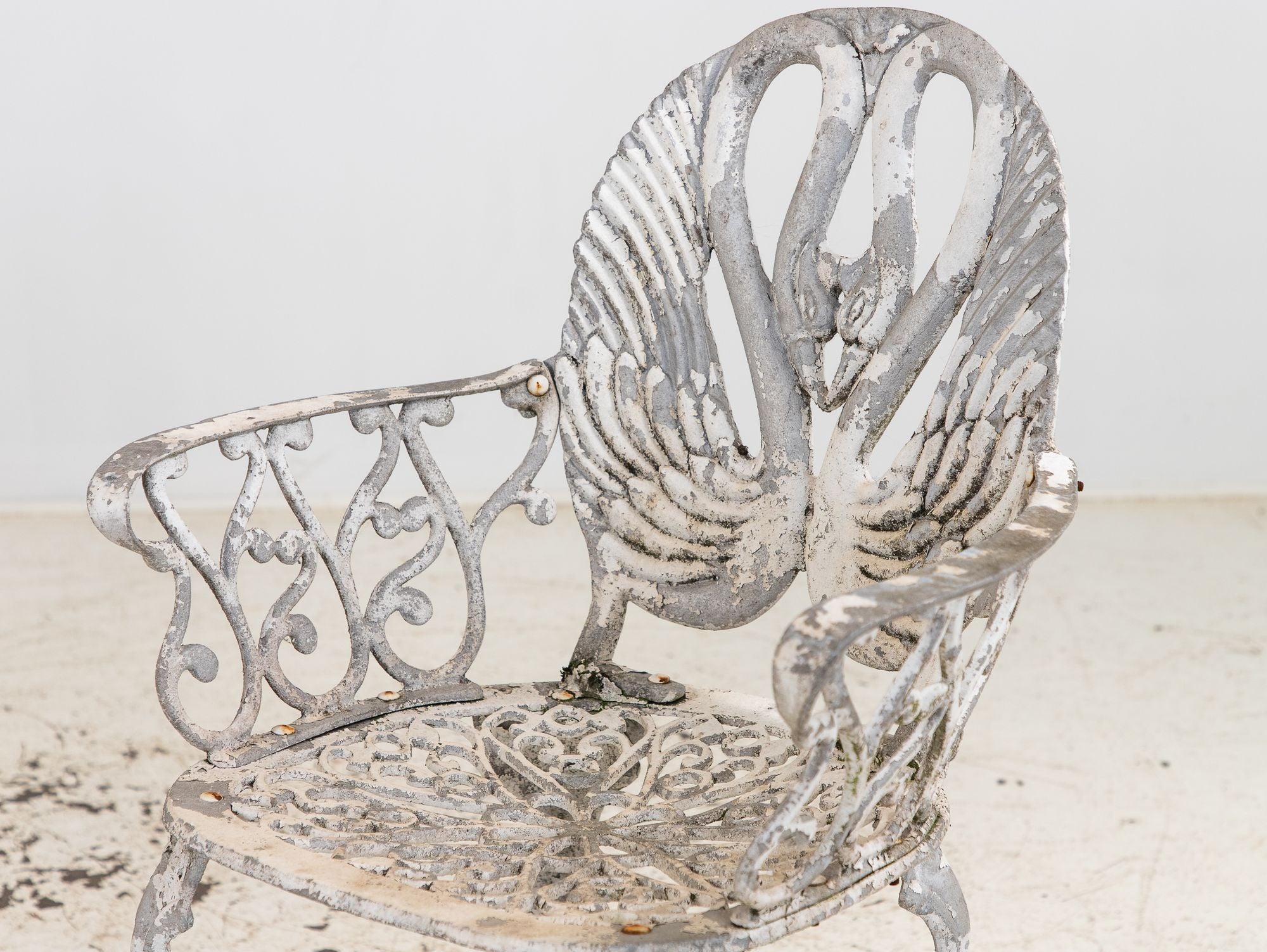 Pair White Painted Swan Back Aluminum Garden Armchairs, Sweden 1960s
