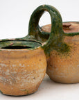 Green Glazed Shepherd's Lunch Holder with Bowls and Handle , France 19th C.