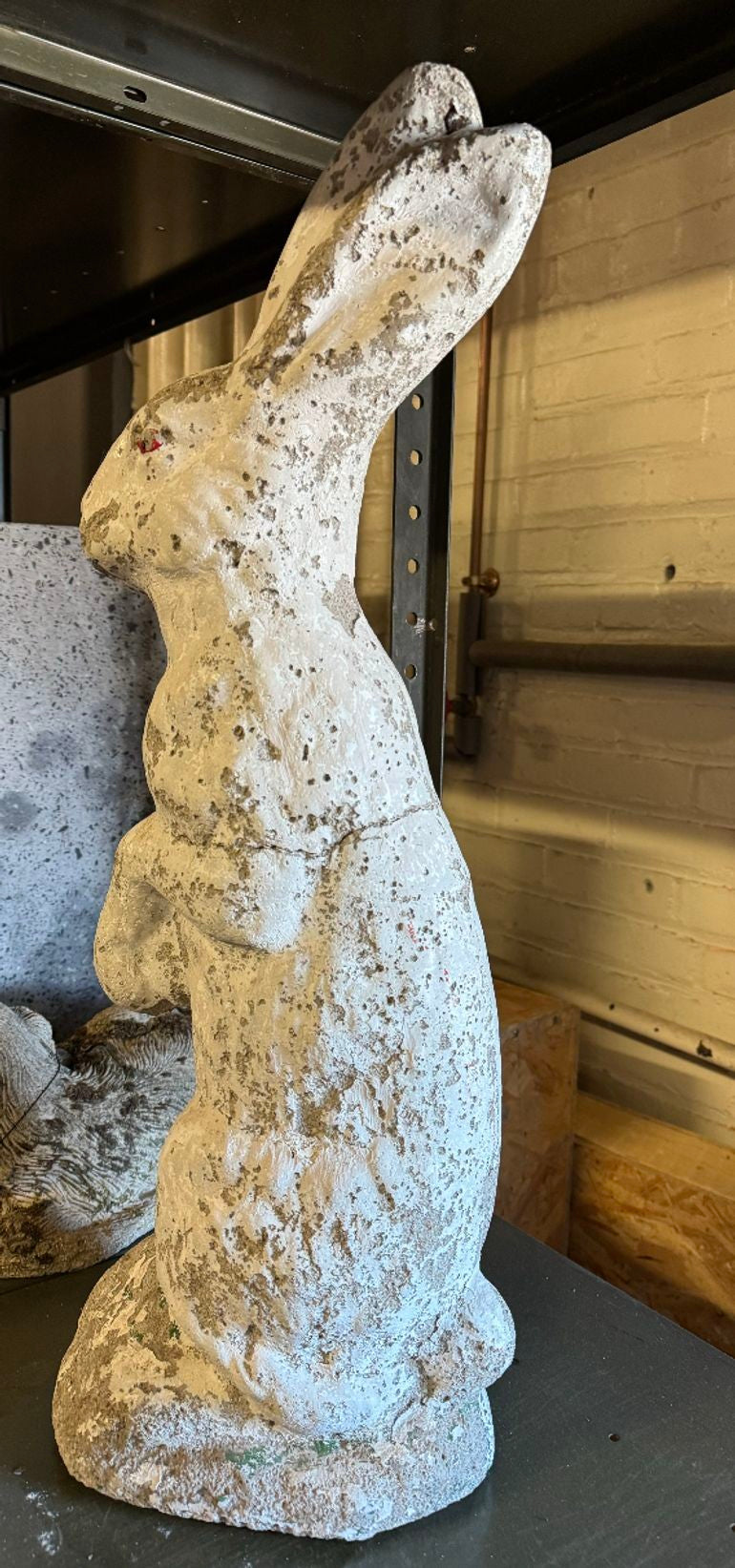 White Painted Reconstituted Stone Bunny, Rabbit, or Hare Garden Ornament, France 20th C.