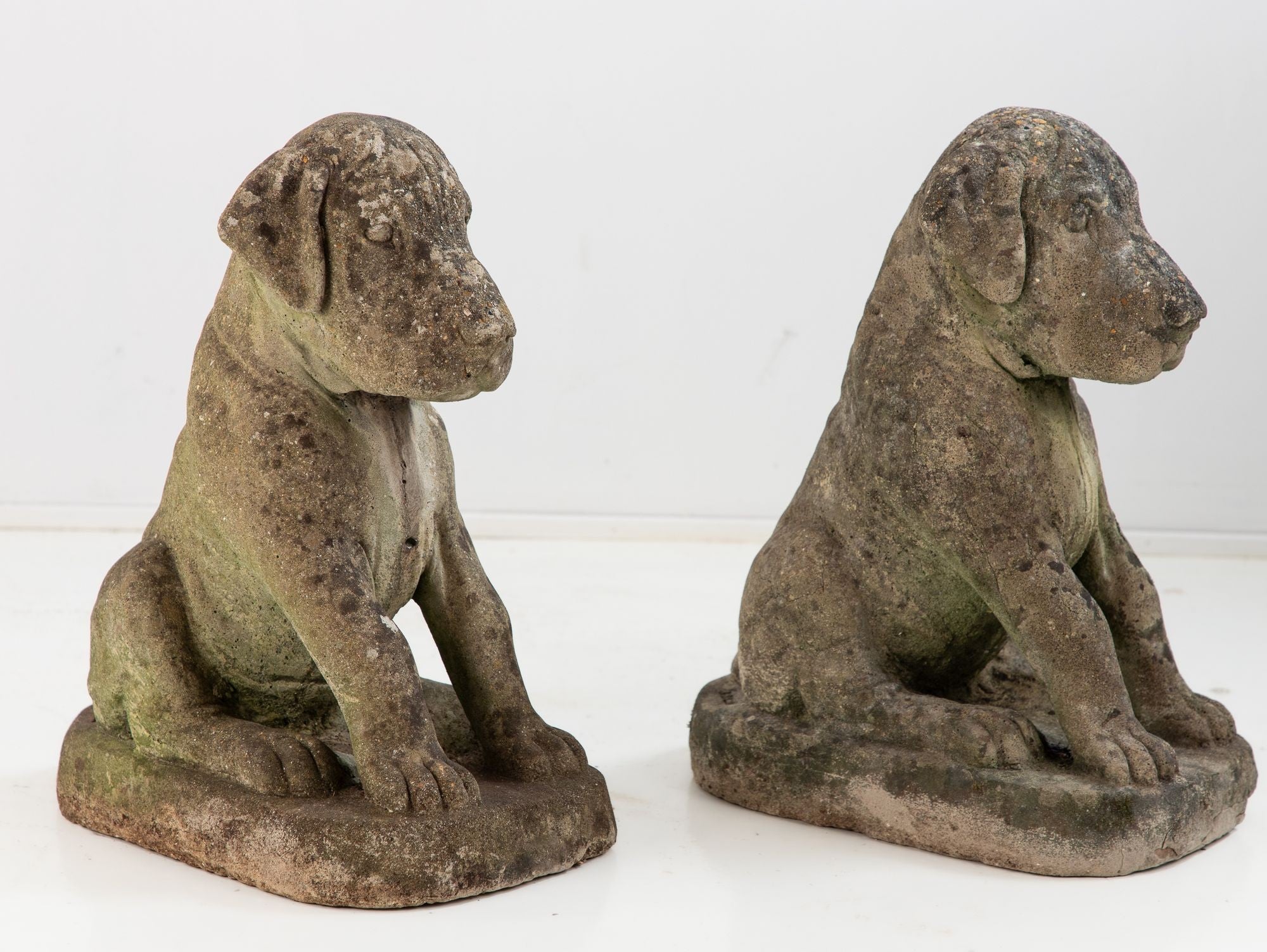 Pair of Composite Stone Boxer Dog Garden Statues, England 1960s