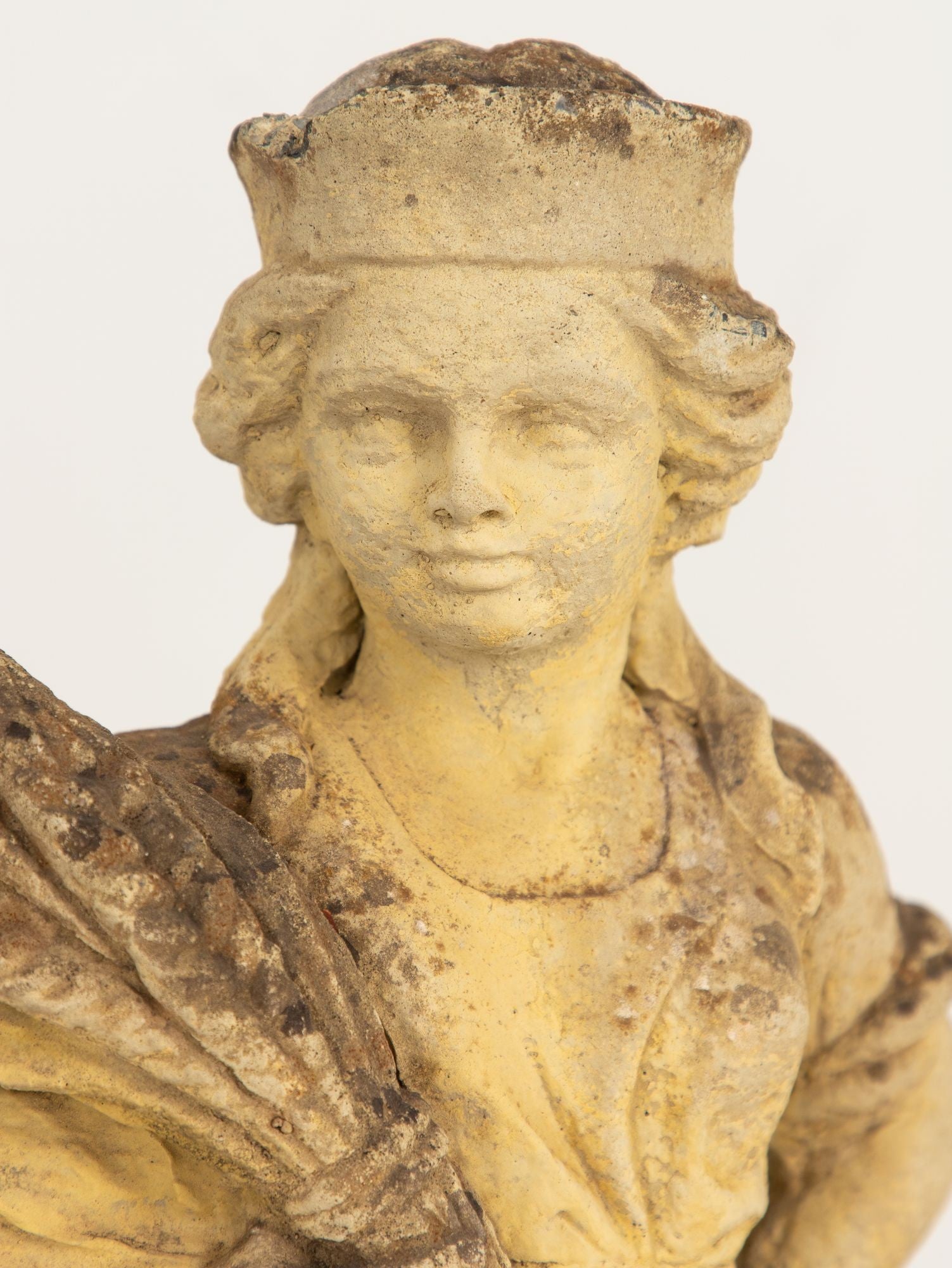 Woman Holding Sheaf of Wheat, Concrete Garden Ornament, England Mid 20th Century