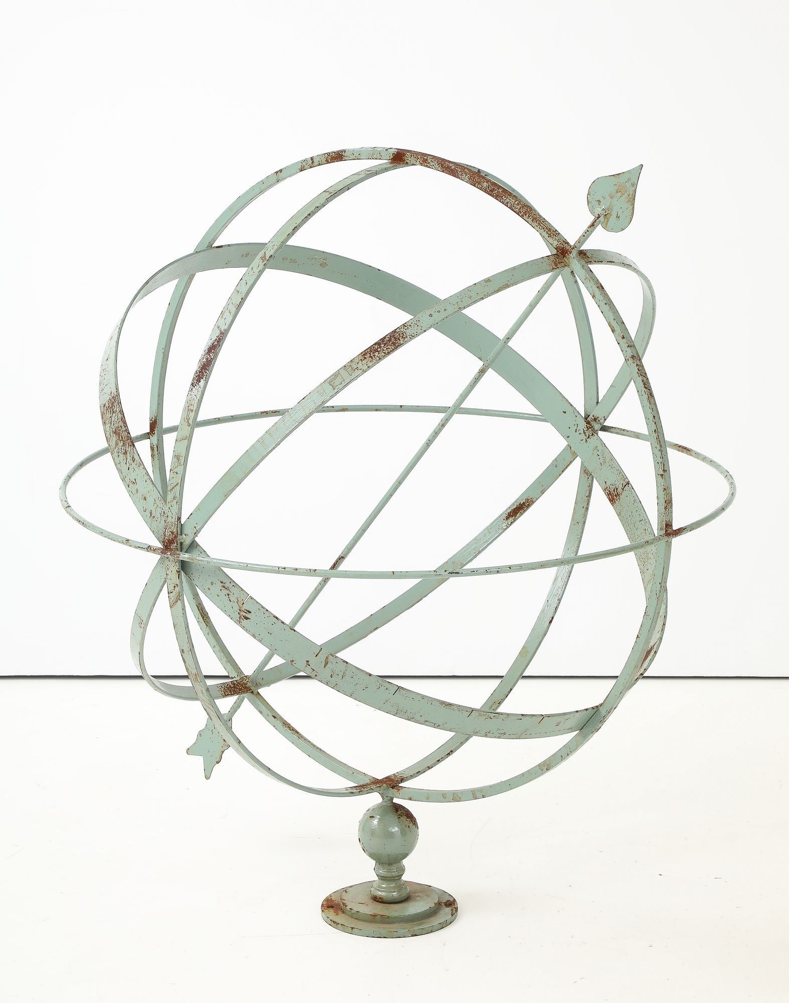 Celadon Painted English Mid-20th Century Iron Armillary