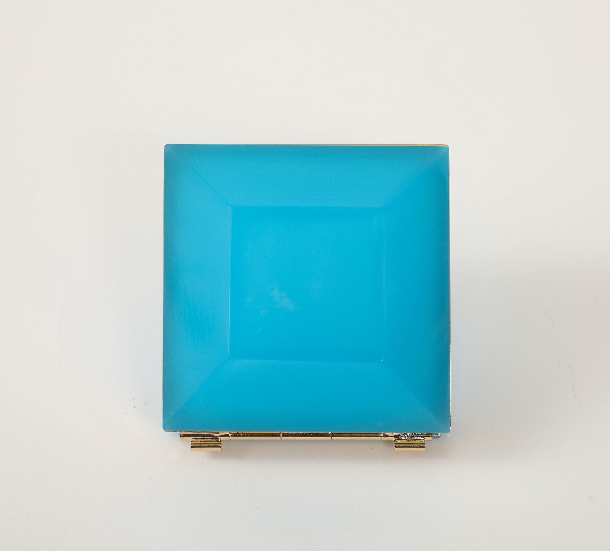 Antique French Turquoise Beveled Square Opaline Box, Early 20th C.
