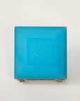Antique French Turquoise Beveled Square Opaline Box, Early 20th C.