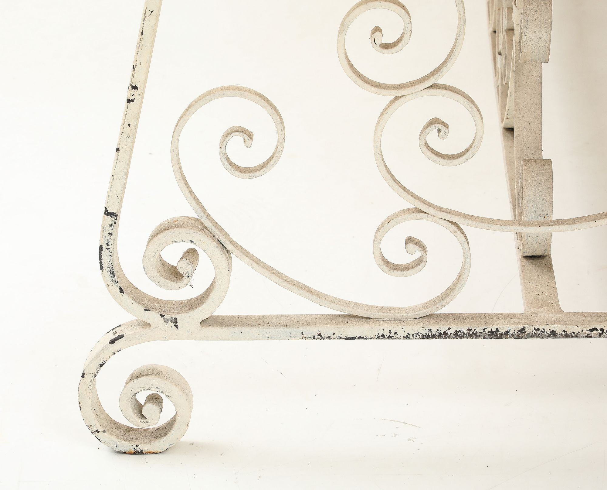 Marble Top Scroll Work Metal Base Dining Table, England Mid 20th C.