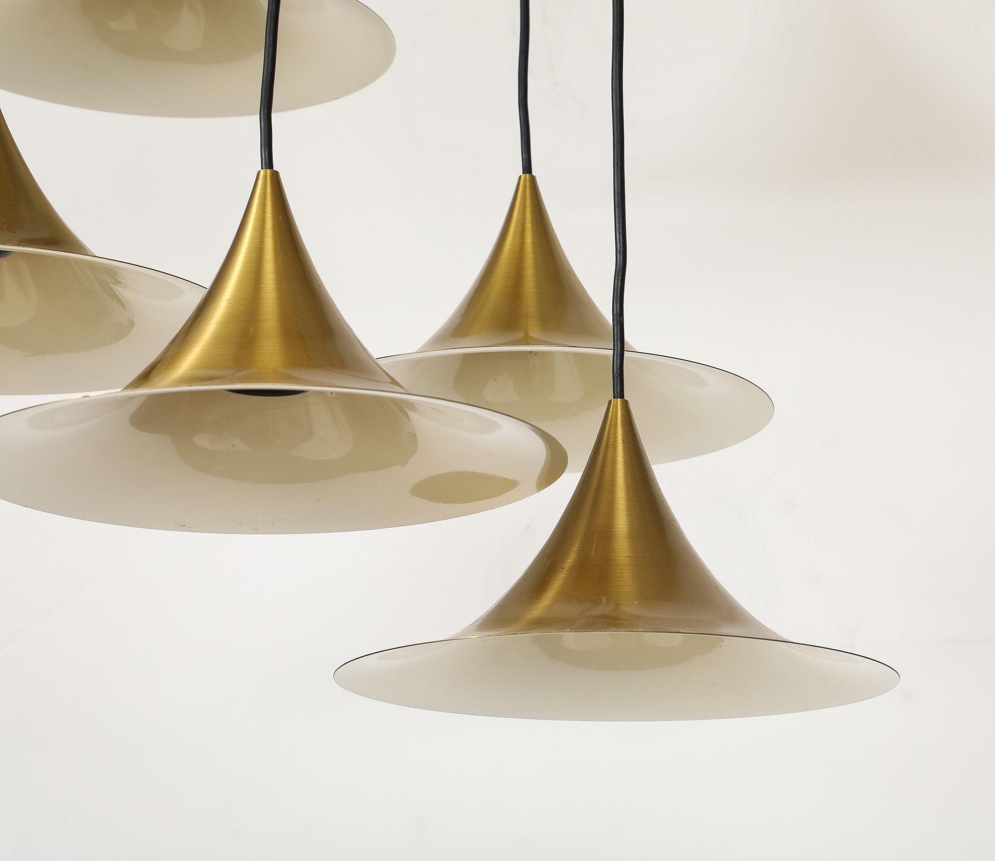 Midcentury Modern Italian Brass Flushmount Light with Five Pendant Drops