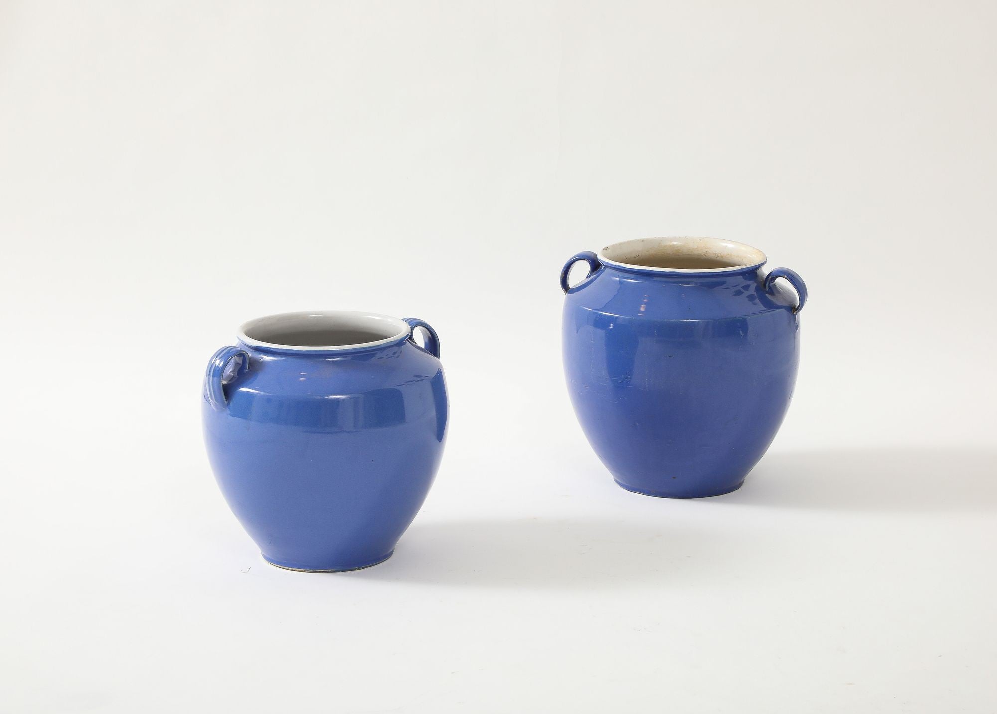 Blue Pottery Urn with Handles, France mid 20th C.