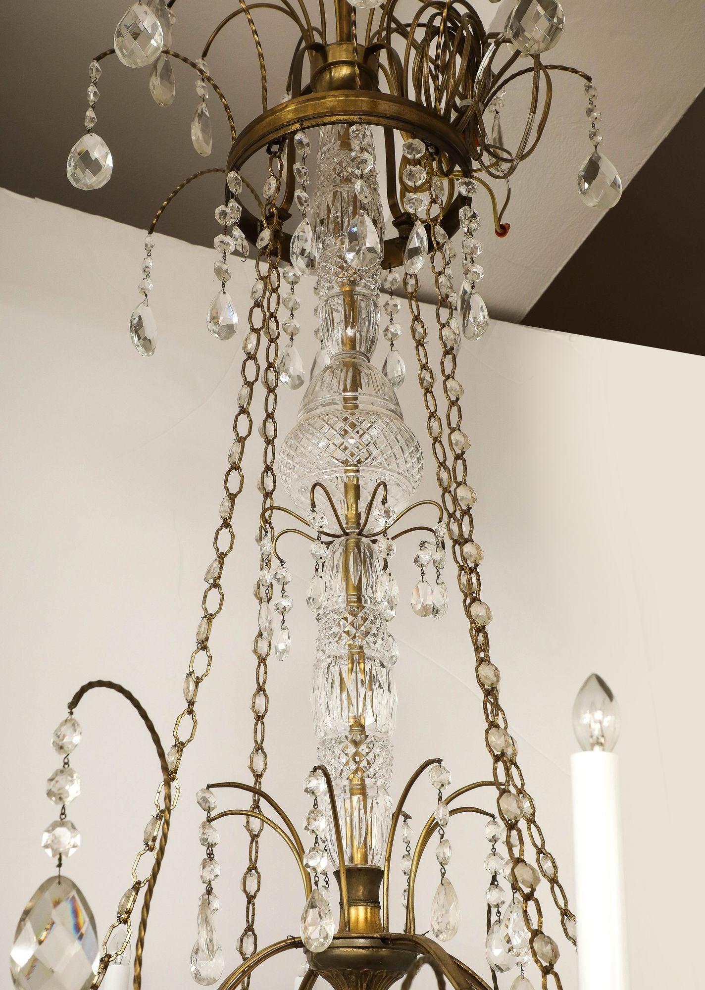 Eight Armed Crystal and Brass Chandelier, Early 20th C.
