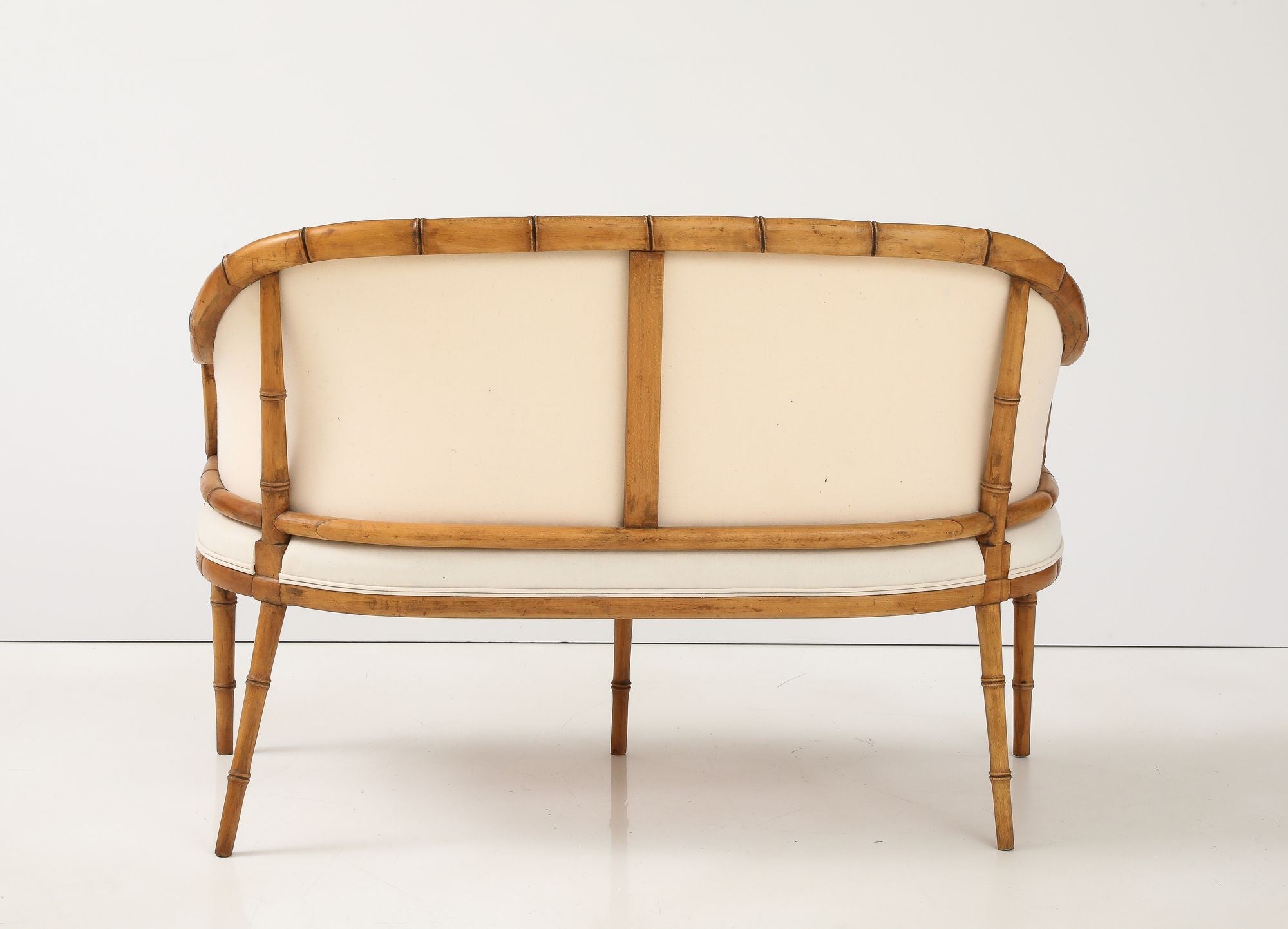 Faux Bamboo Carved Wood Settee, France Mid 20th C.
