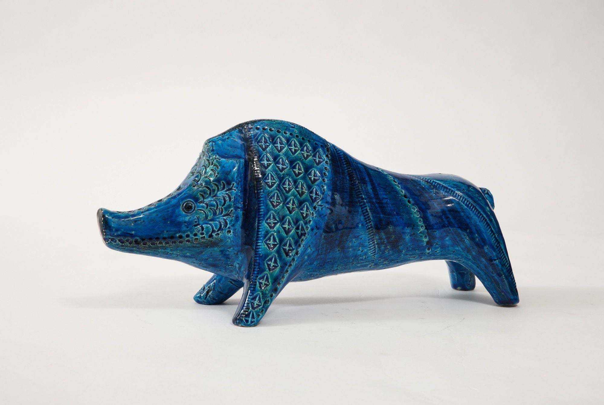 Ceramic Boar by Aldo Londi for Bitossi in 'Rimini blue' with