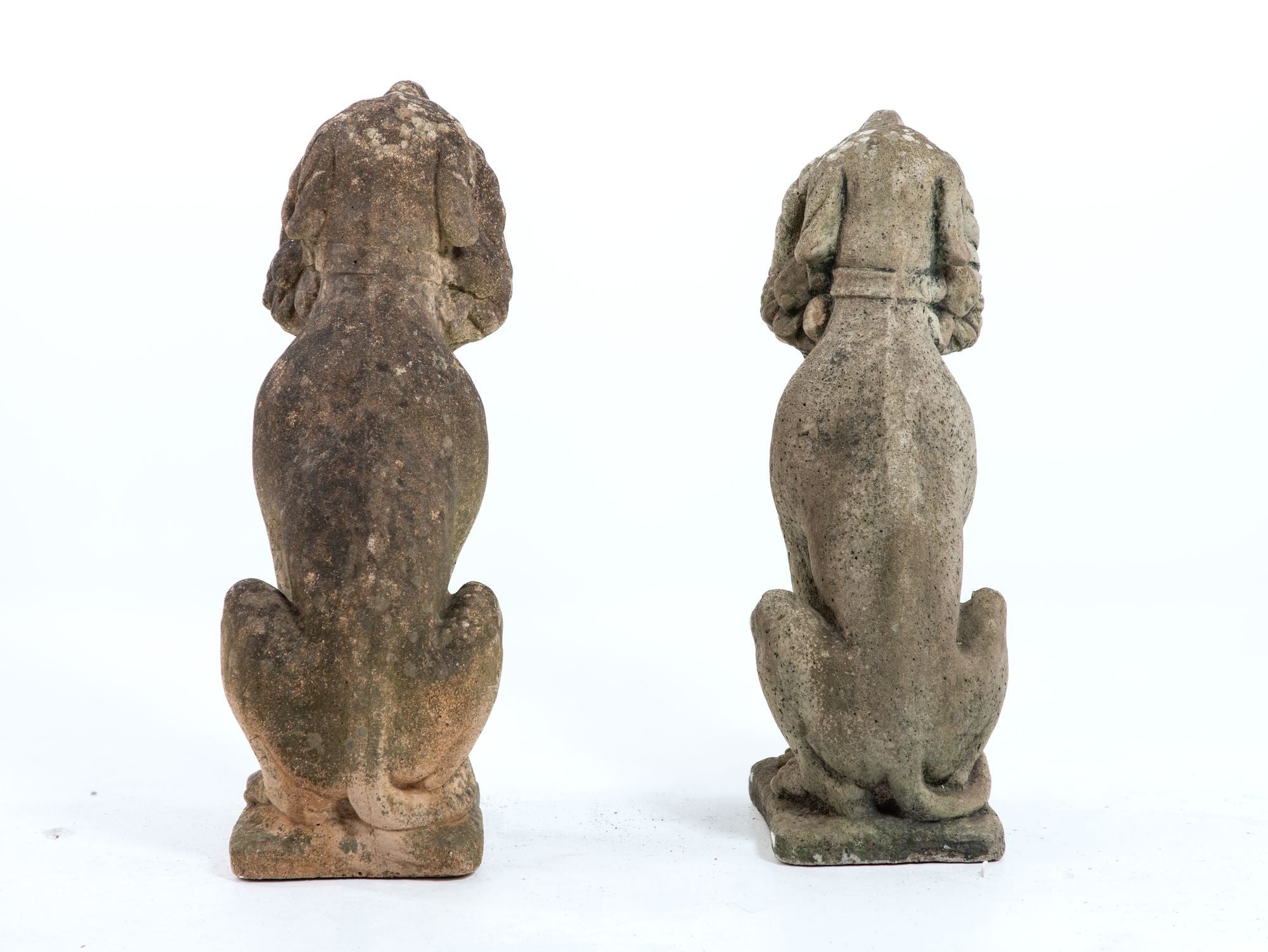 Matched Pair of Composite Stone Dogs with Fruit Baskets, England Mid 20th C.