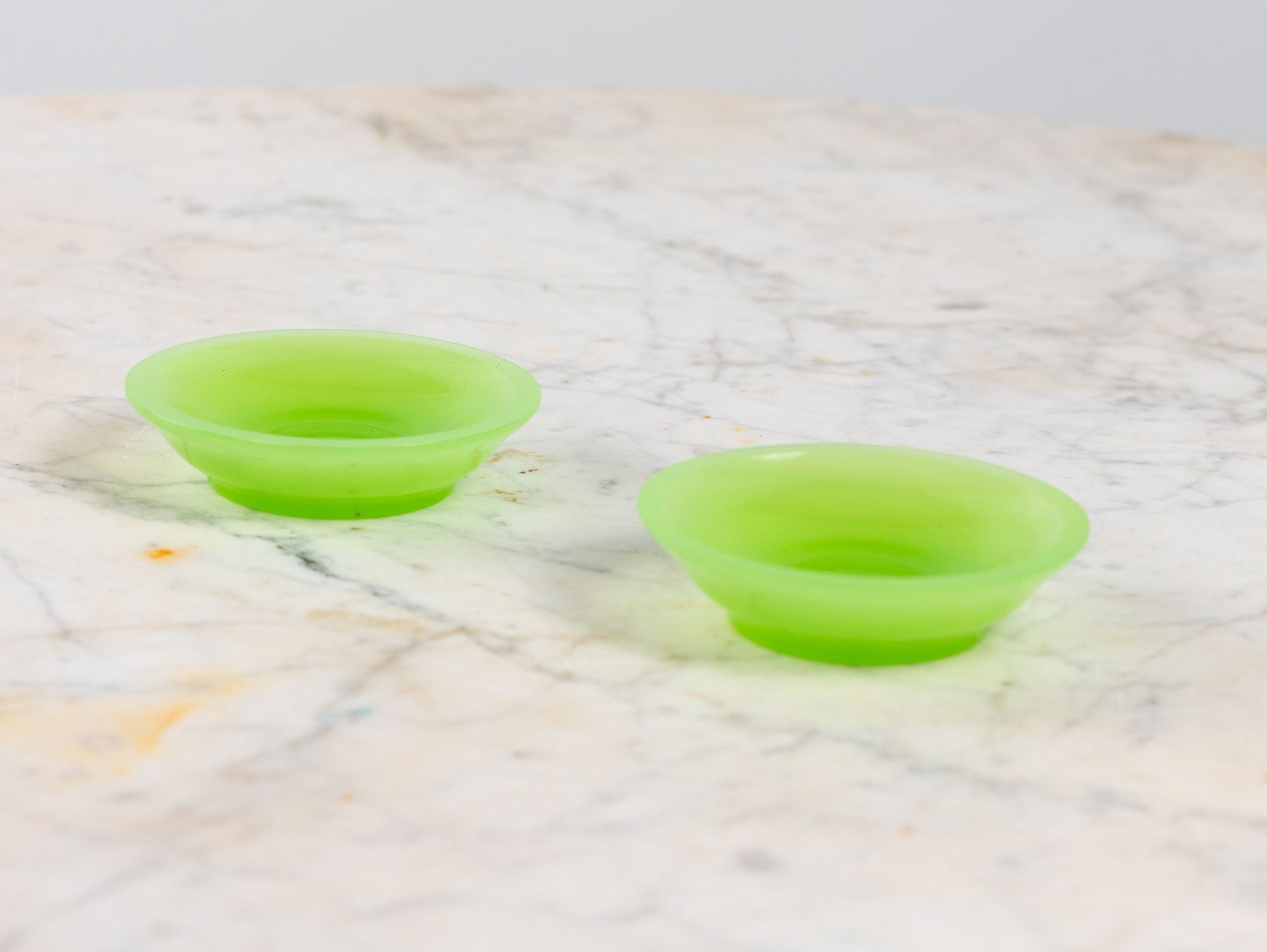 Opaline Lime Green Glass Vase and Dish, France 1920s