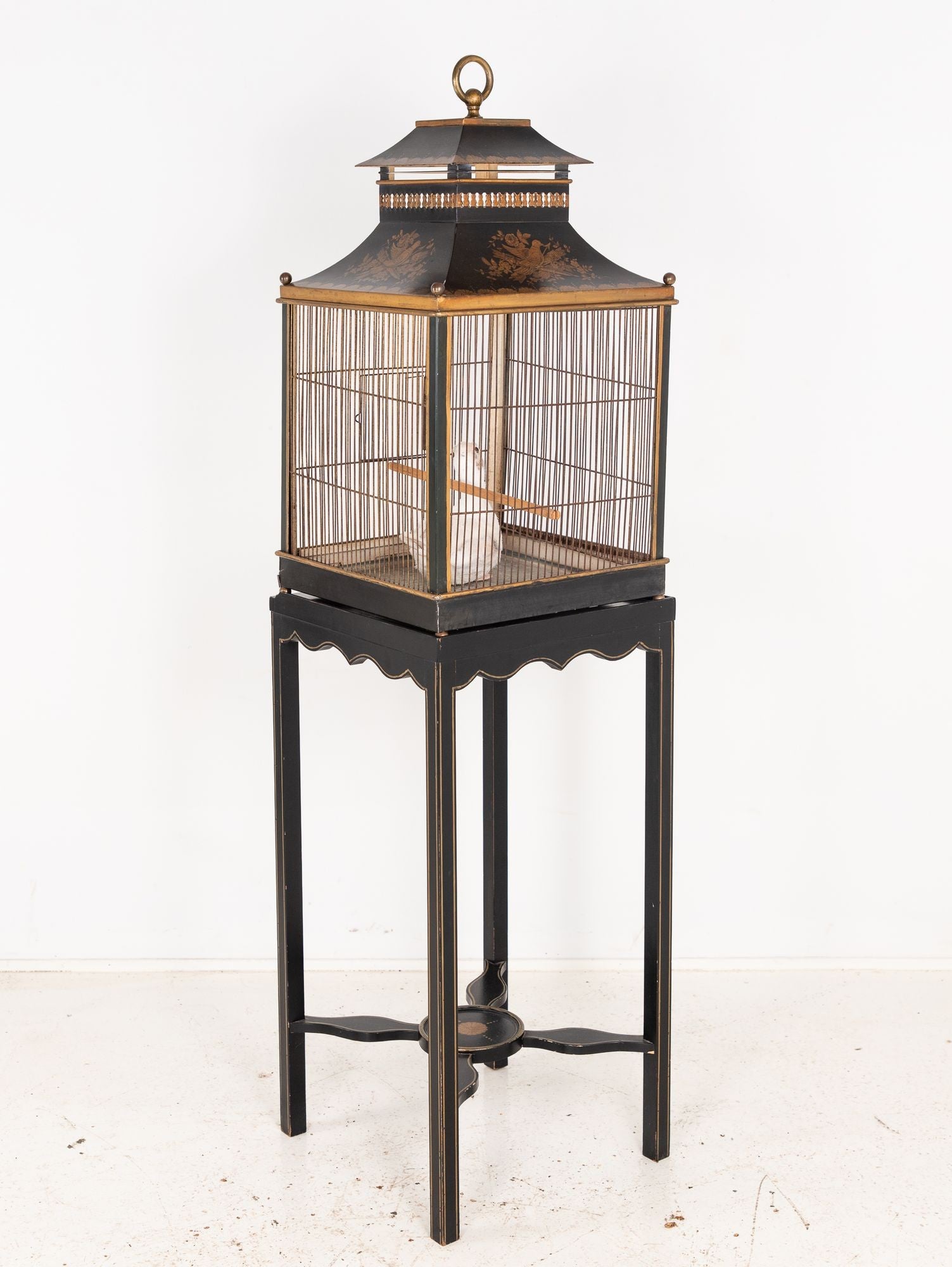 Regency Style Tole Birdcage on Stand, USA 20th Century