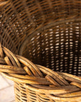 Vintage Round Wicker and Glass Side Table, France 1960s