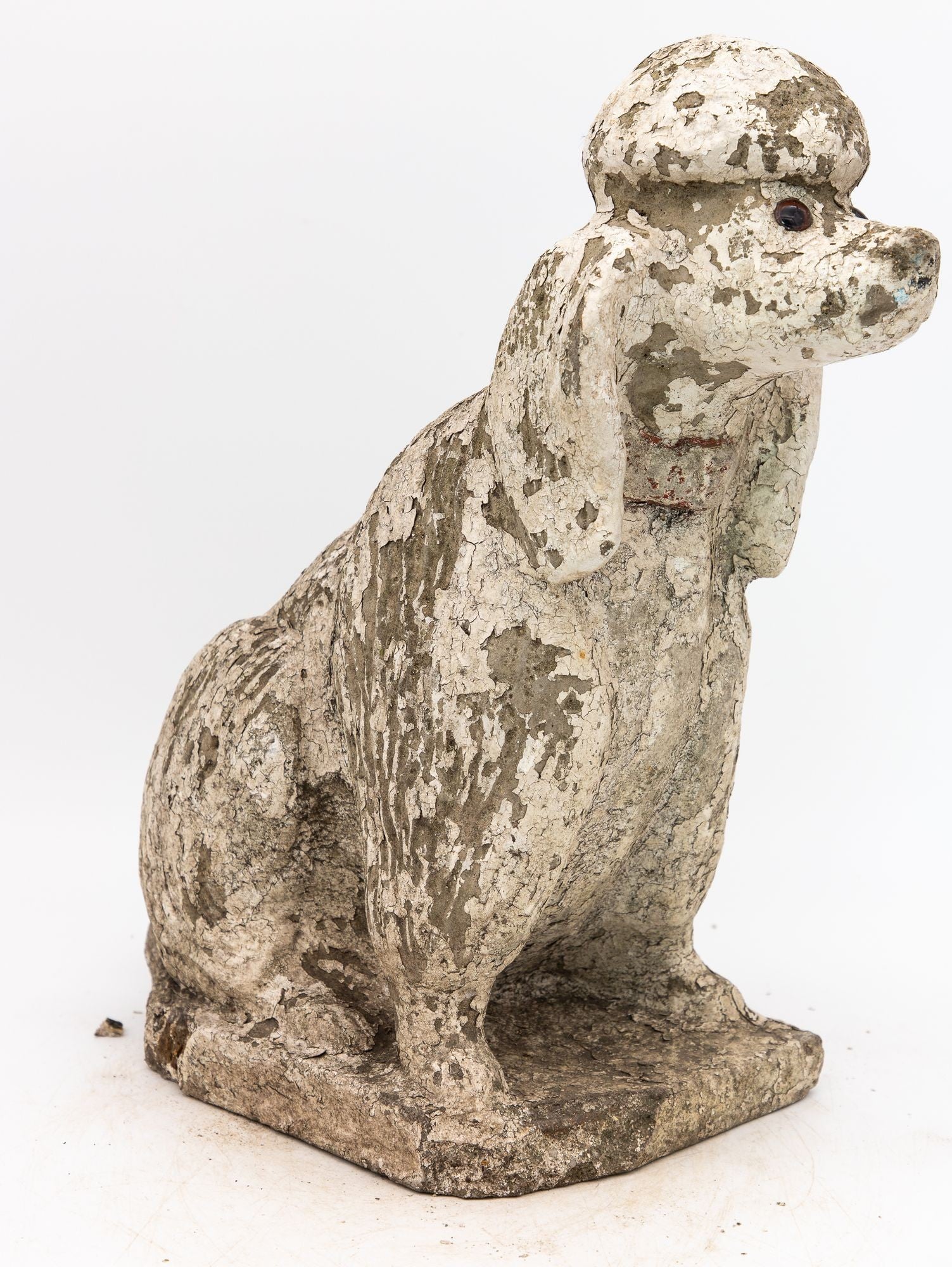 White Painted Reconstituted Stone Dog Poodle Garden Ornament, France 20th Century