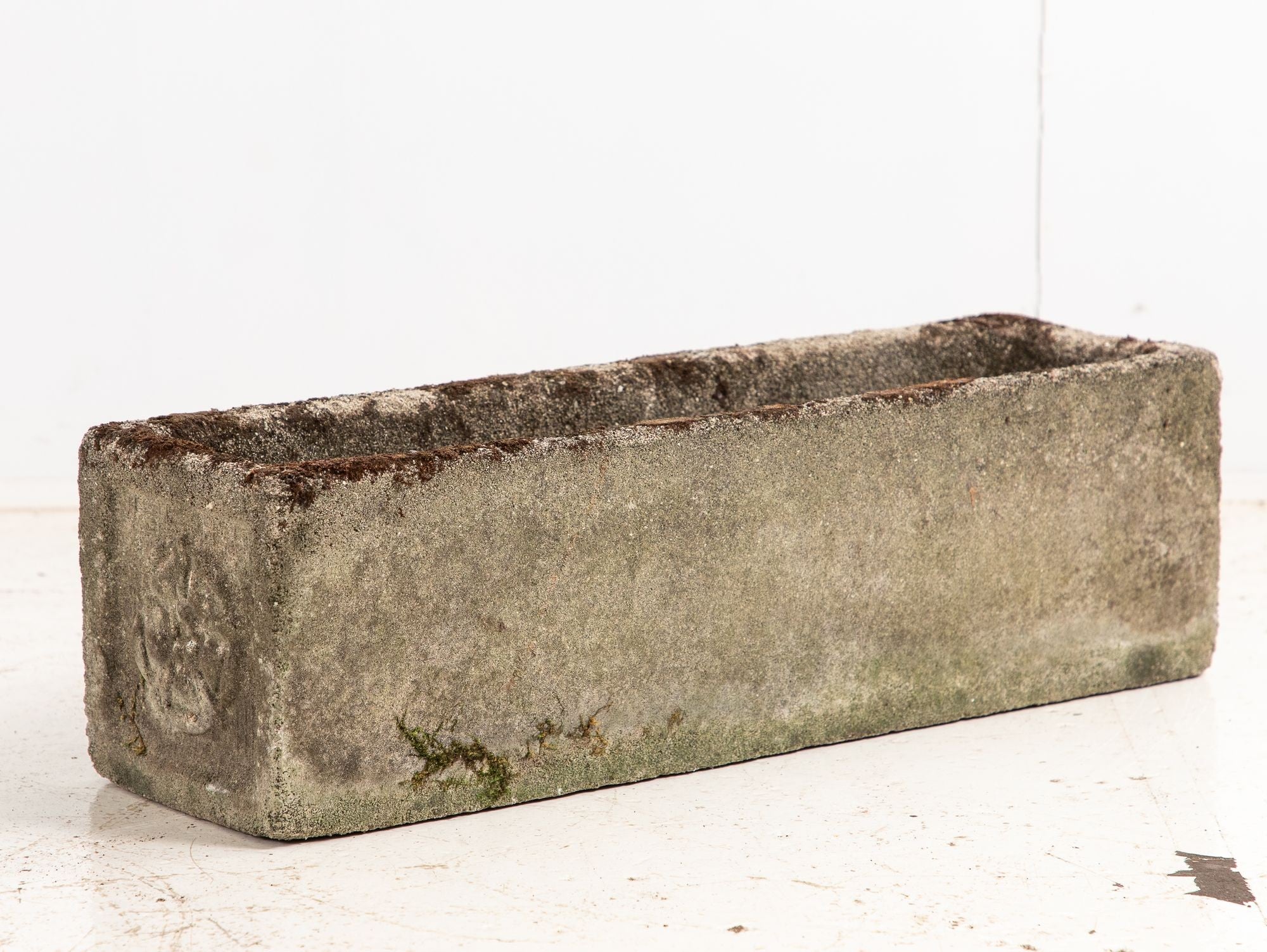 Rectangular Concrete Stone Planter with Tudor Rose Pattern, England mid 20th C.