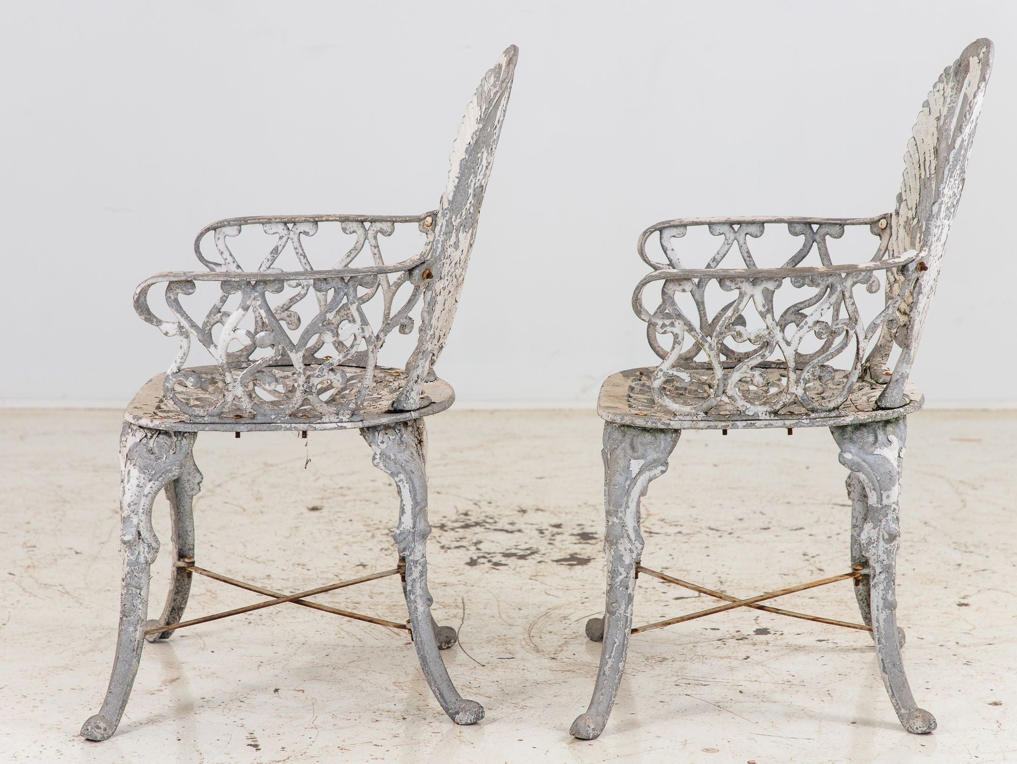 Pair White Painted Swan Back Aluminum Garden Armchairs, Sweden 1960s