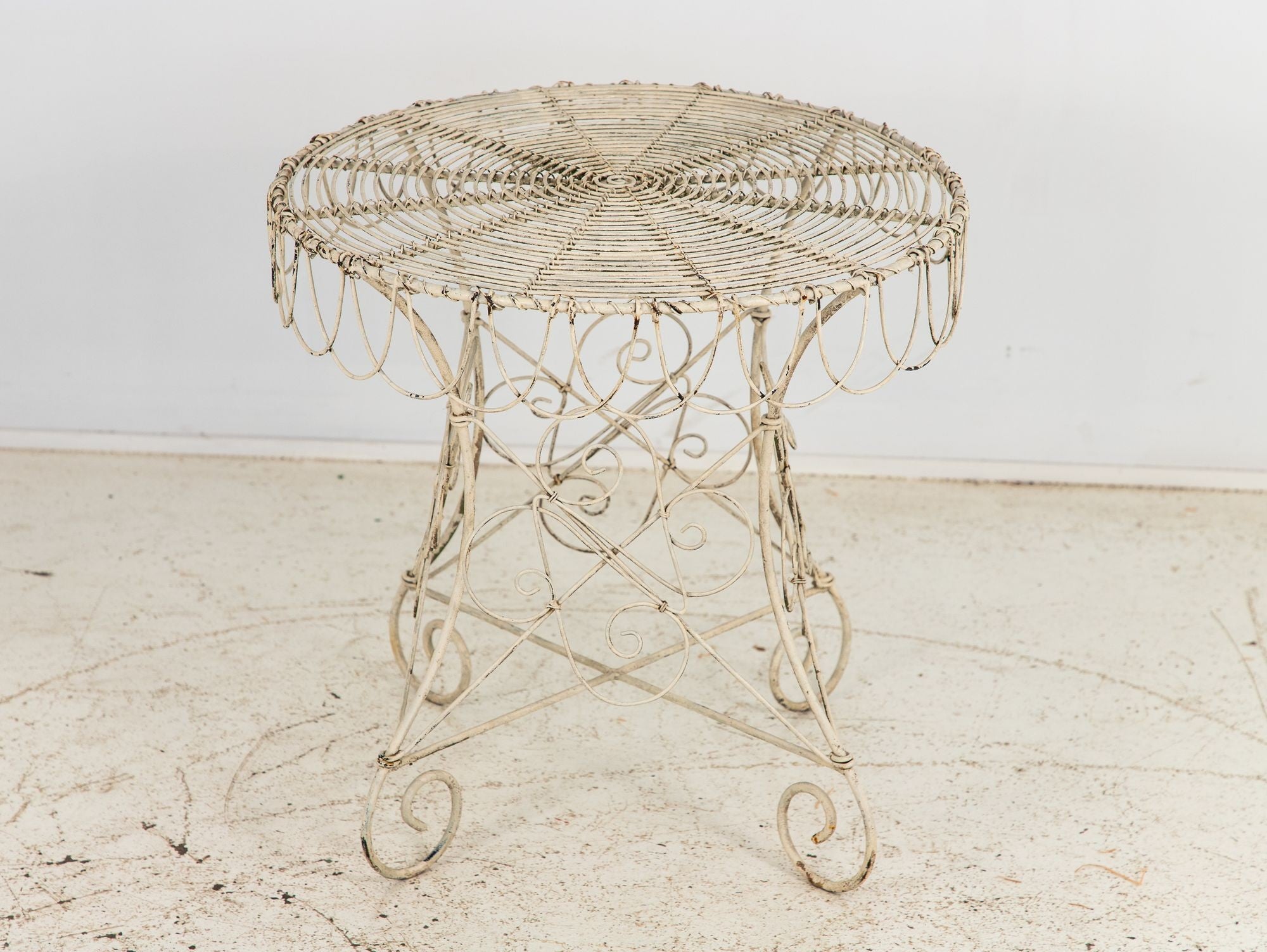 Victorian Style White Wirework Pair of Chairs and Cafe Table, France 1960