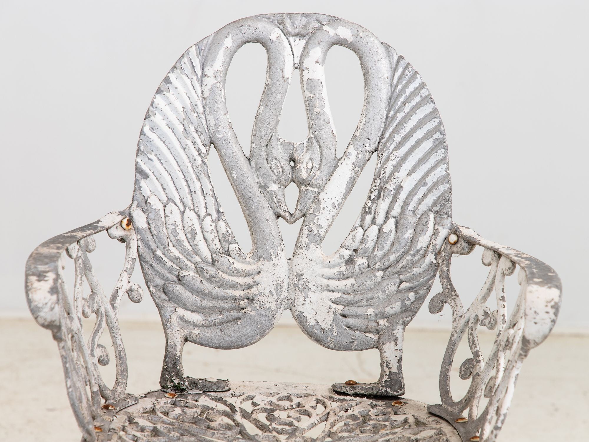 Pair White Painted Swan Back Aluminum Garden Armchairs, Sweden 1960s