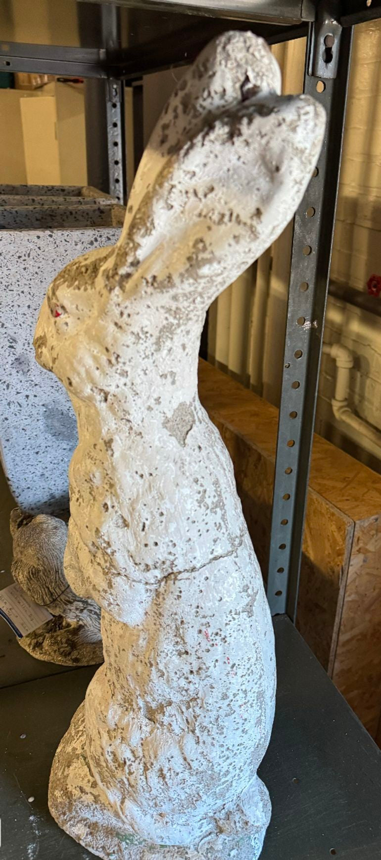 White Painted Reconstituted Stone Bunny, Rabbit, or Hare Garden Ornament, France 20th C.