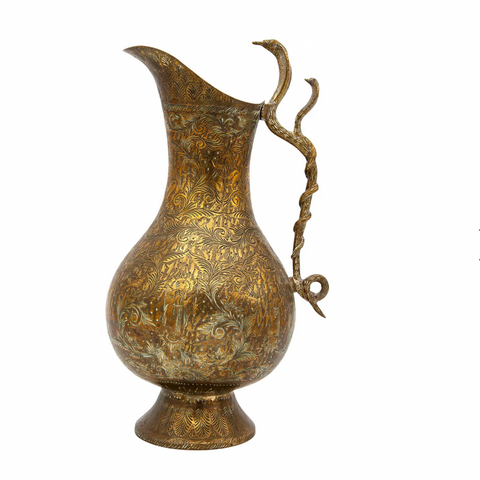 Brass etched Pitcher with Snake Handle
