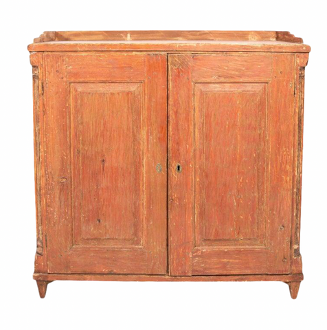 Antique English Country Buffet Cabinet with Original Red Paint