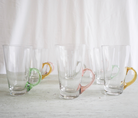 Set of 8 Hot Toddy Glasses with Various colored handles