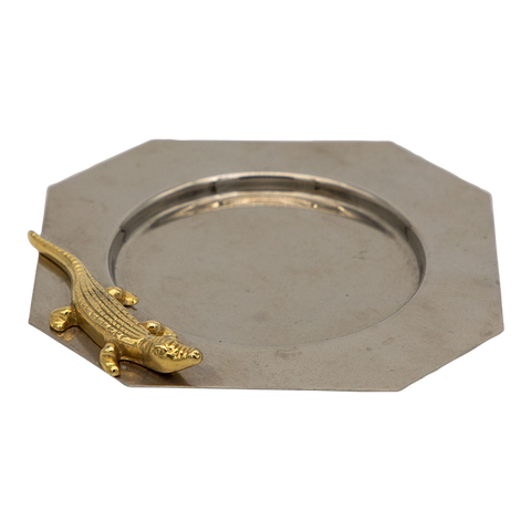 Chrome Ashtray with Brass Alligator, Late 20th Century