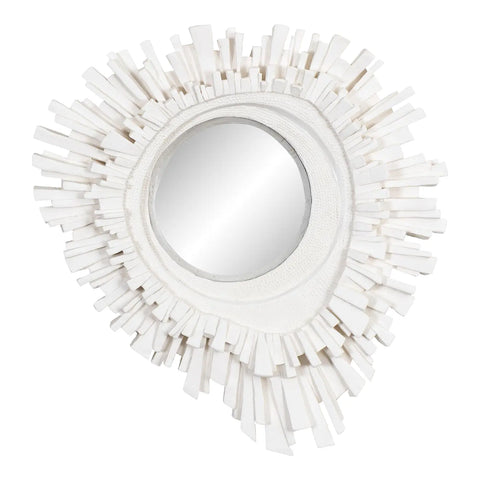 French White Plaster Sunburst Mirror, 21st Century