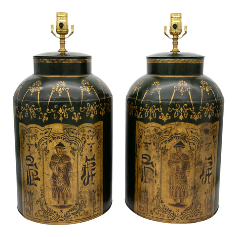 Pair Tea Tin Lamps