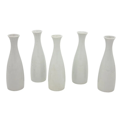 Set of 5 Modern White Ceramic Bud Vases
