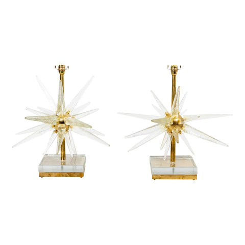 Pair of Murano Glass Starburst Table Lamps