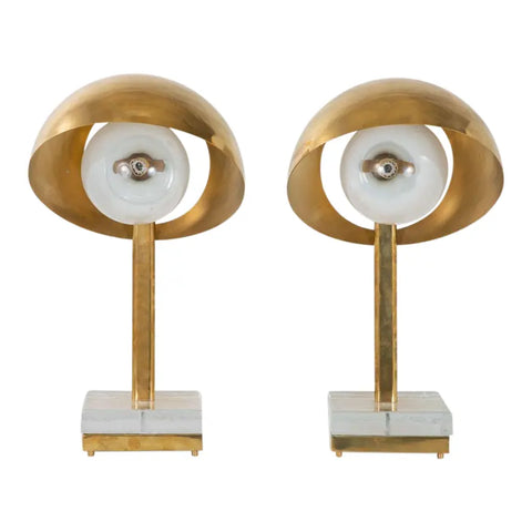 Pair Brass and Glass Lamps