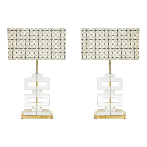 Pair Modern Murano Clear Glass Lamps