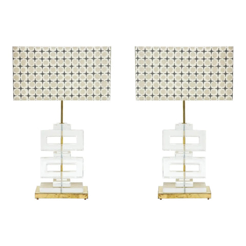 Pair Modern Murano Clear Glass Lamps