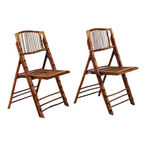 Pair of Folding Bamboo Chairs, Vintage