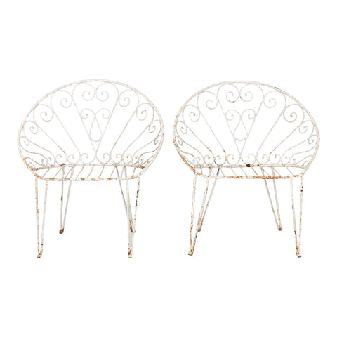 Pair of White Round Garden or Bistro Chairs, 1970s