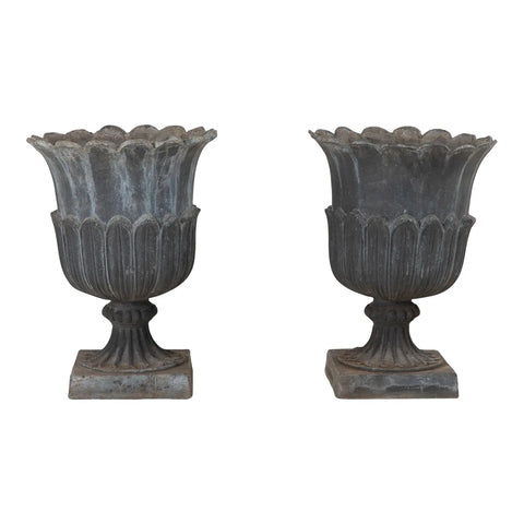 Pair Tulip Lead Urns, 19th century