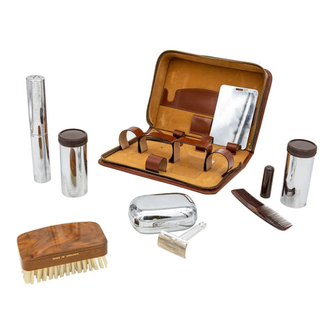 Vintage Men's Grooming Kit with Leather Case