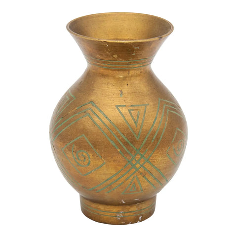 Small Brass vase with Geometric etched pattern on surface