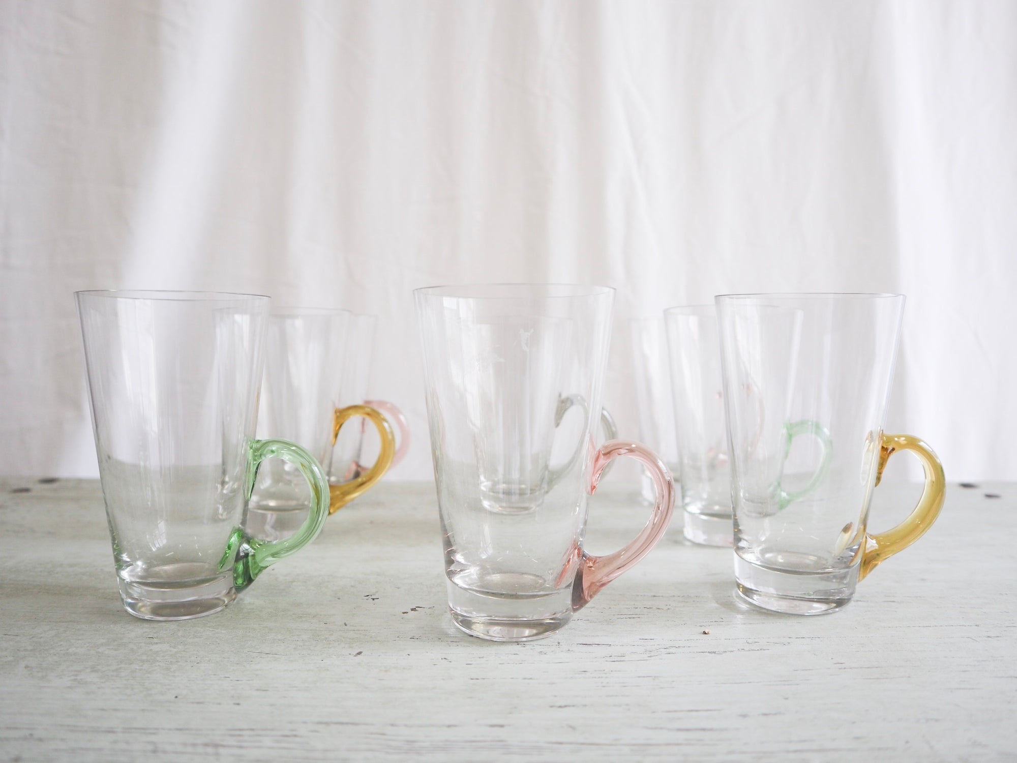 Set of 8 Hot Toddy Glasses with Various colored handles