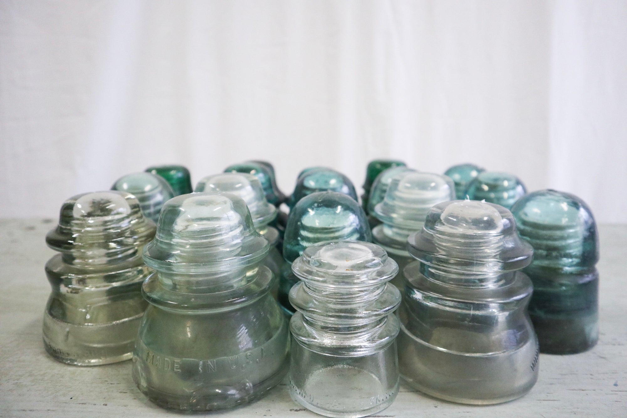 Set of 6 Green Blue and White Insulators