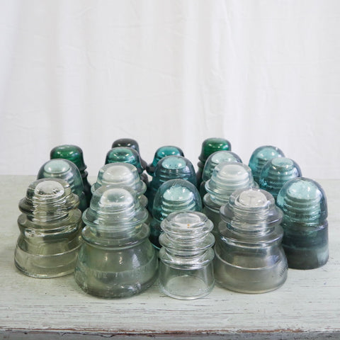 Set of 6 Green Blue and White Insulators