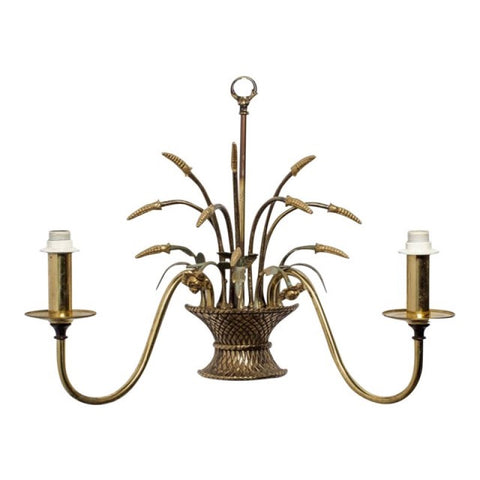 English Country Flower Basket Brass Two-Light Sconces